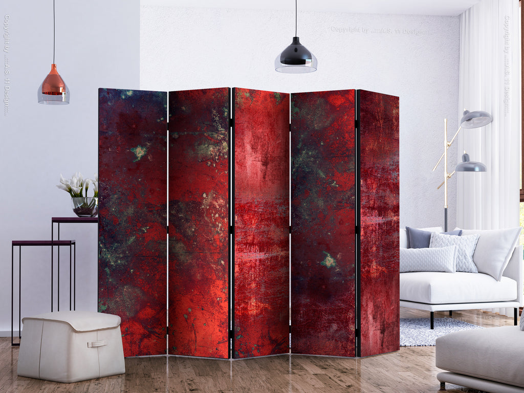 Red Concrete Texture 5-Panel Room Divider