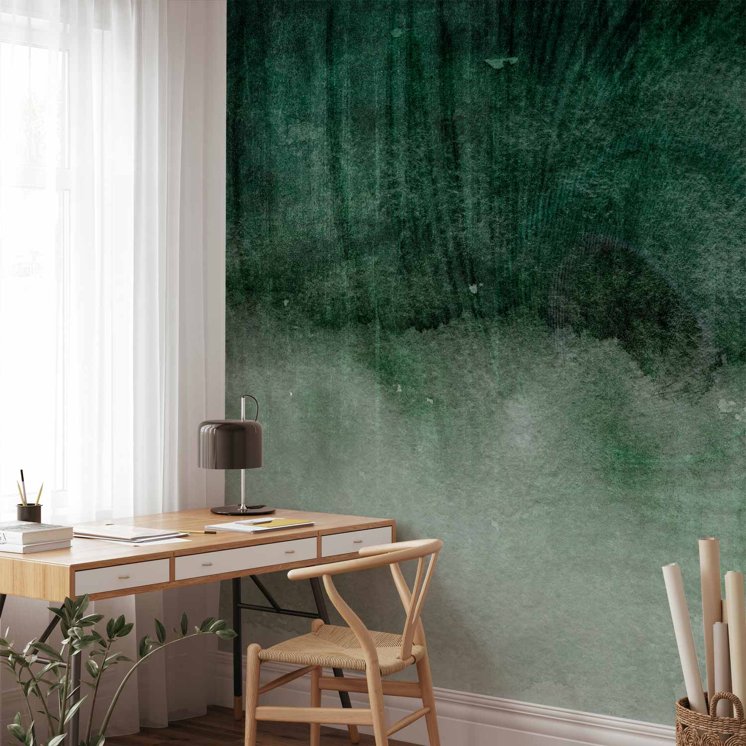 Wall Mural On the Edge - Second Variant (Green, Beige, Grey)