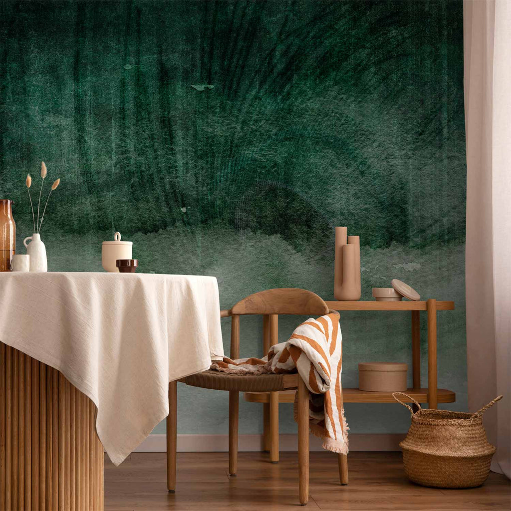 Wall Mural On the Edge - Second Variant (Green, Beige, Grey)