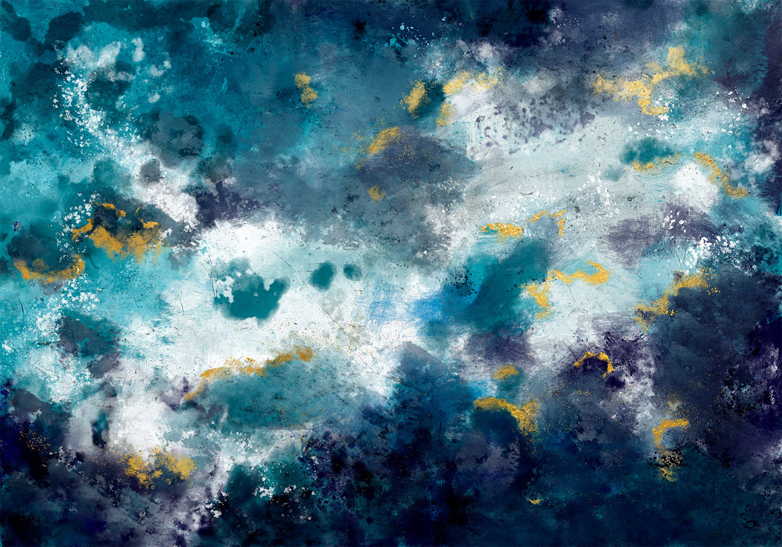 Wall Mural Stormy Ocean Abstract Blue Watercolor