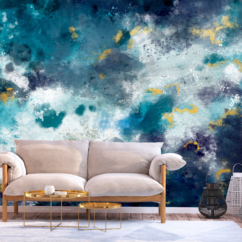 Wall Mural Stormy Ocean Abstract Blue Watercolor