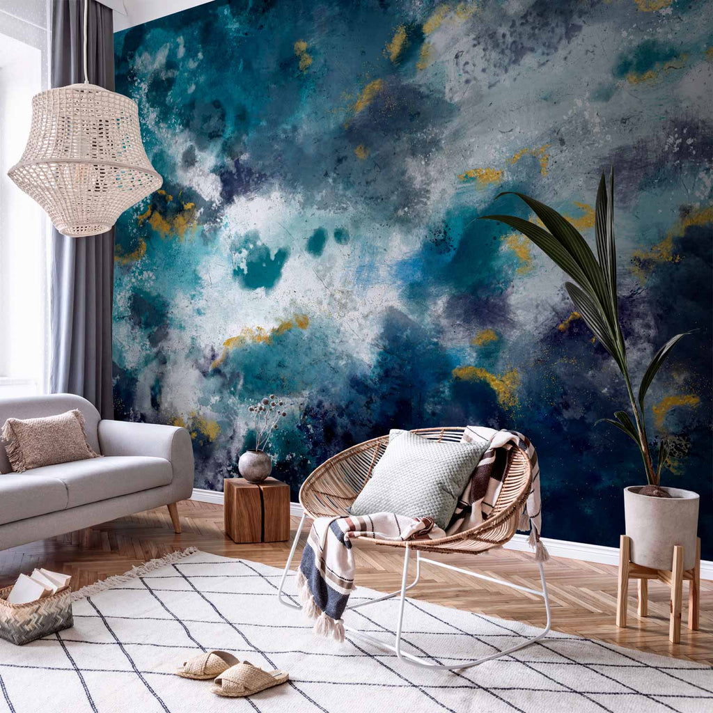 Wall Mural Stormy Ocean Abstract Blue Watercolor
