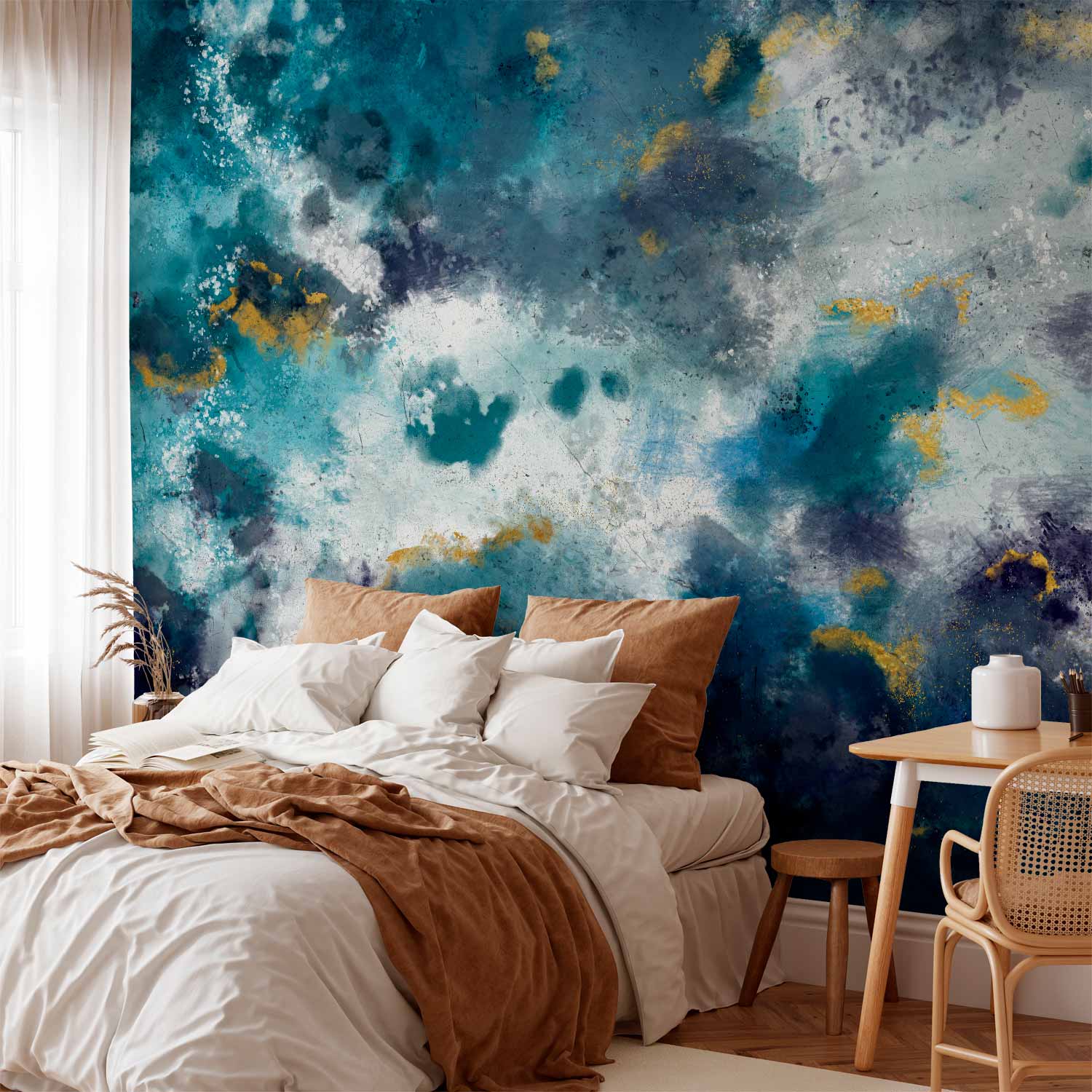 Stormy Ocean Abstract Blue Watercolor Wall Mural