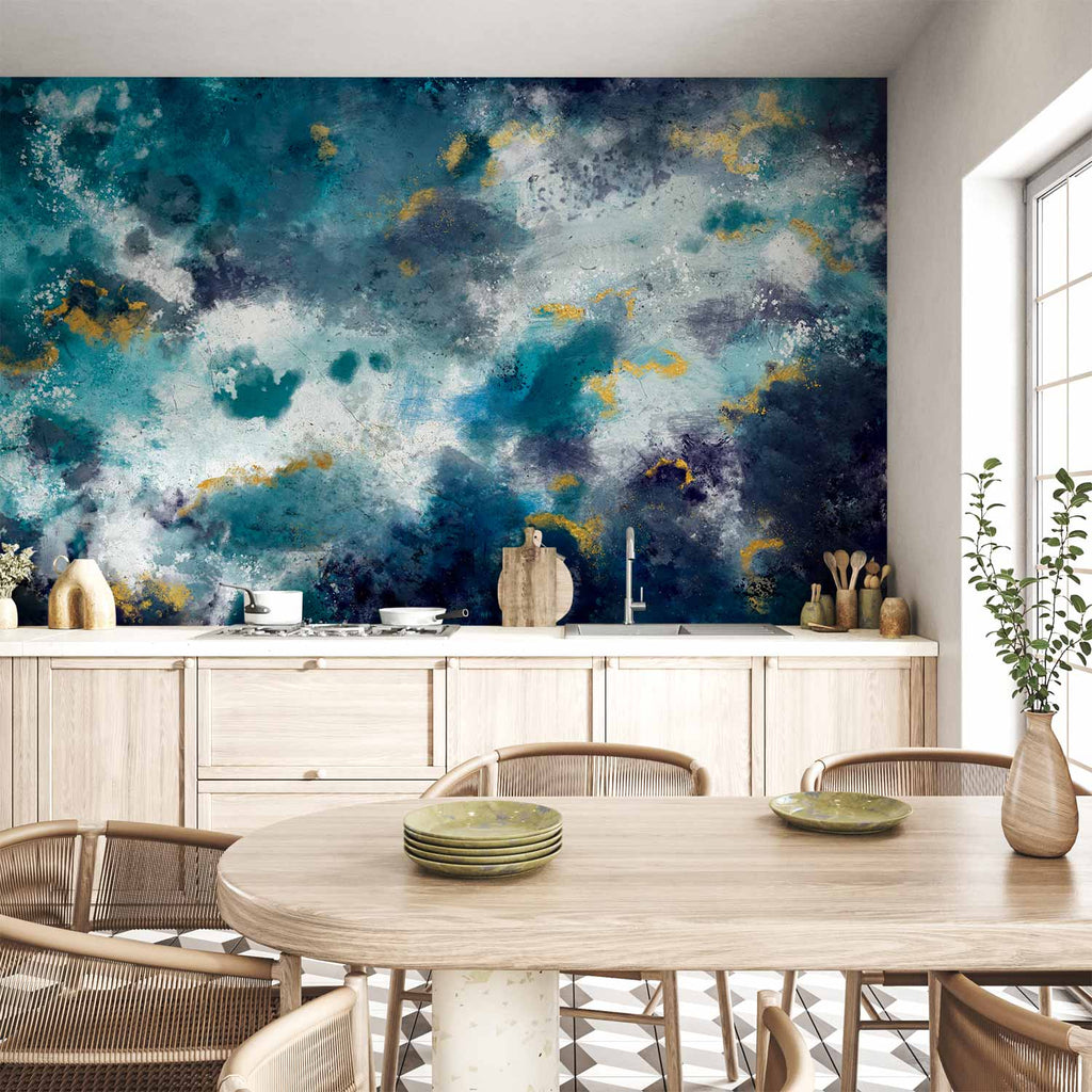 Wall Mural Stormy Ocean Abstract Blue Watercolor