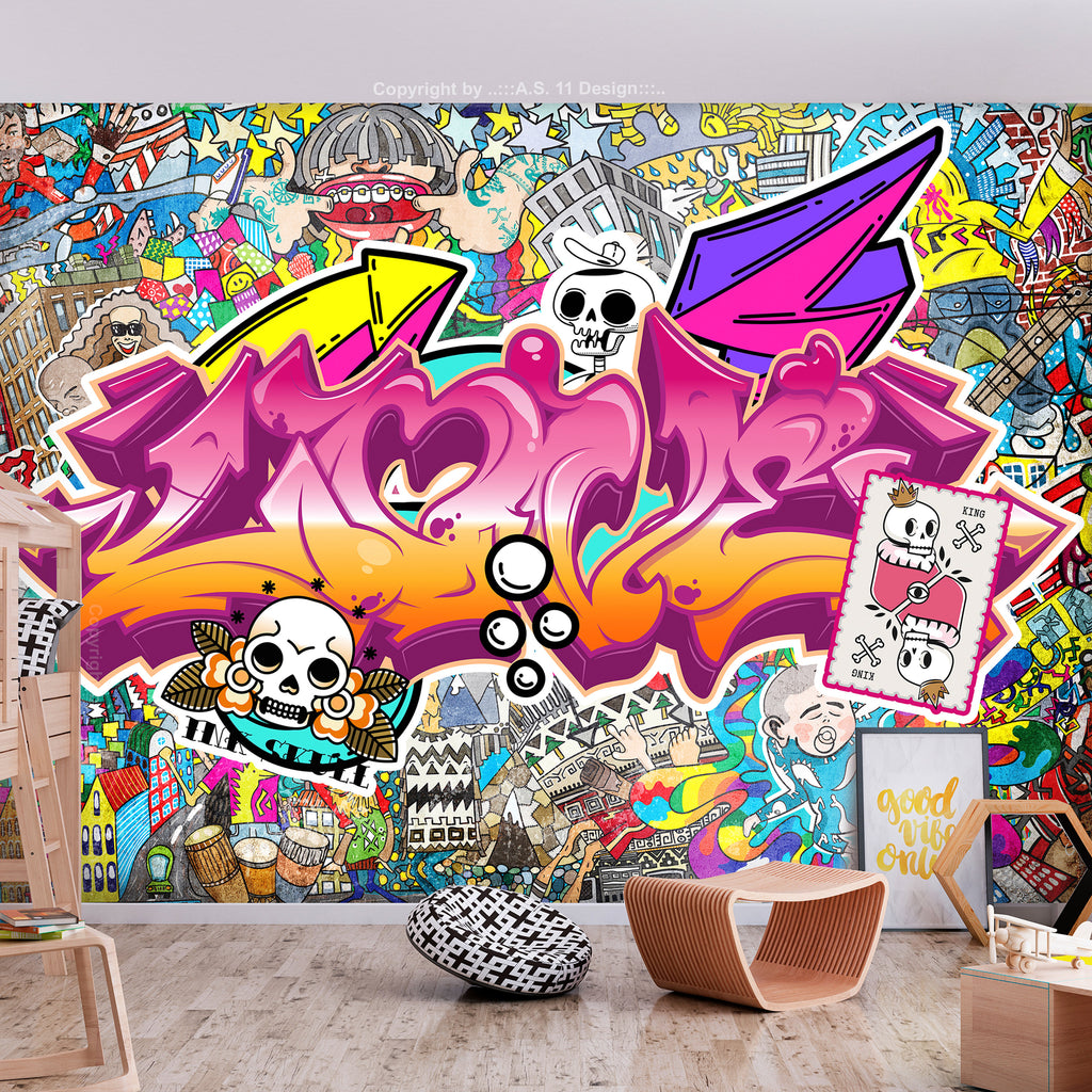 Wall Mural Street Art Abstract Urban Colour Graffiti Mural with Lettering