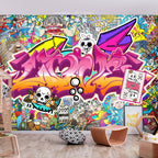 Wall Mural Street Art Abstract Urban Colour Graffiti Mural with Lettering