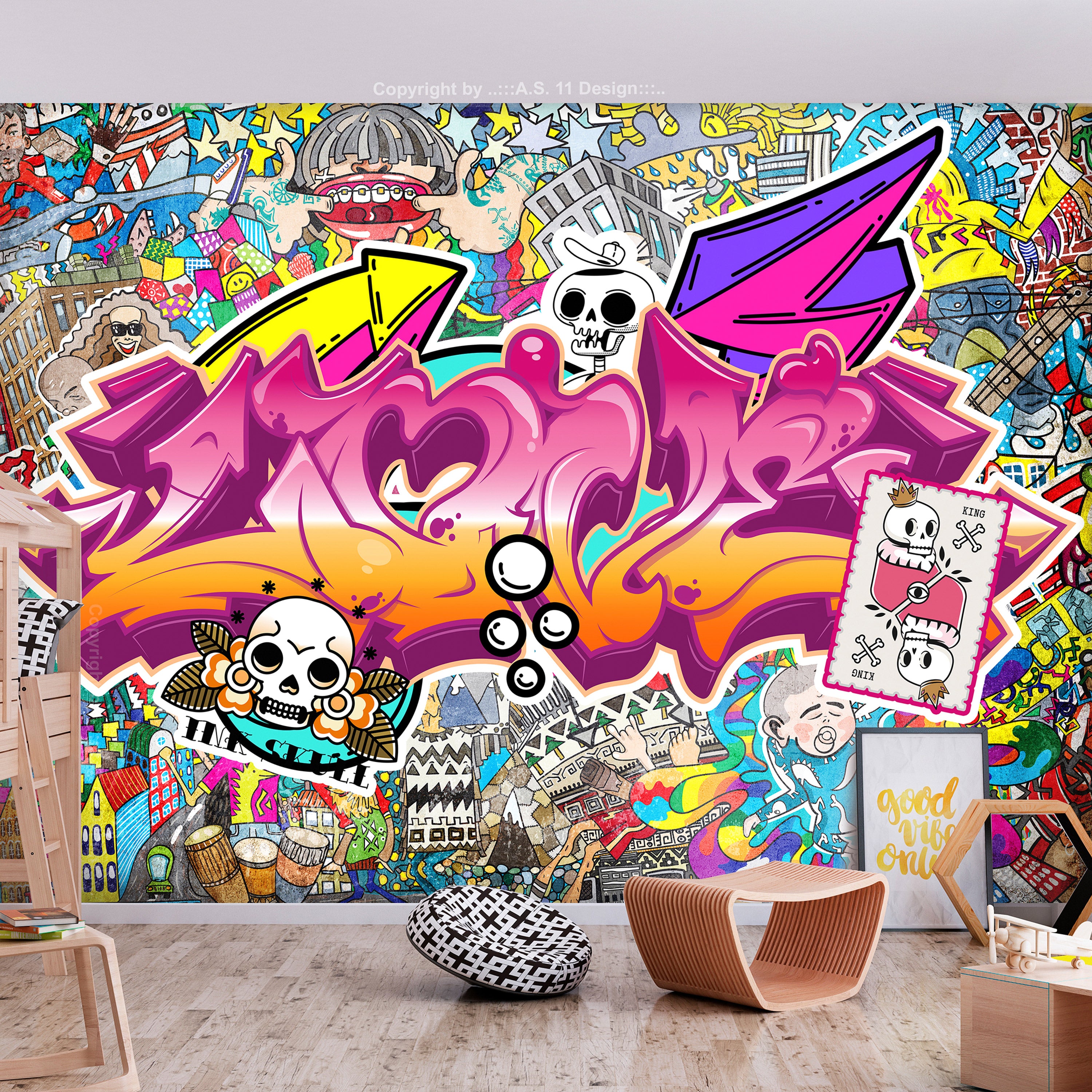 Wall Mural Street Art Abstract Urban Colour Graffiti Mural with Lettering