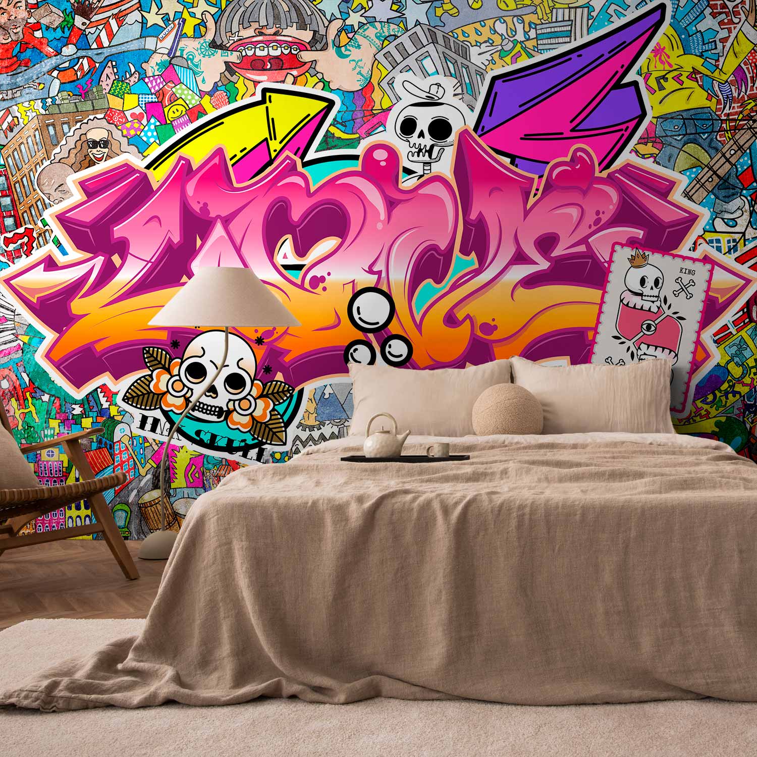 Wall Mural Street Art Abstract Urban Colour Graffiti Mural with Lettering