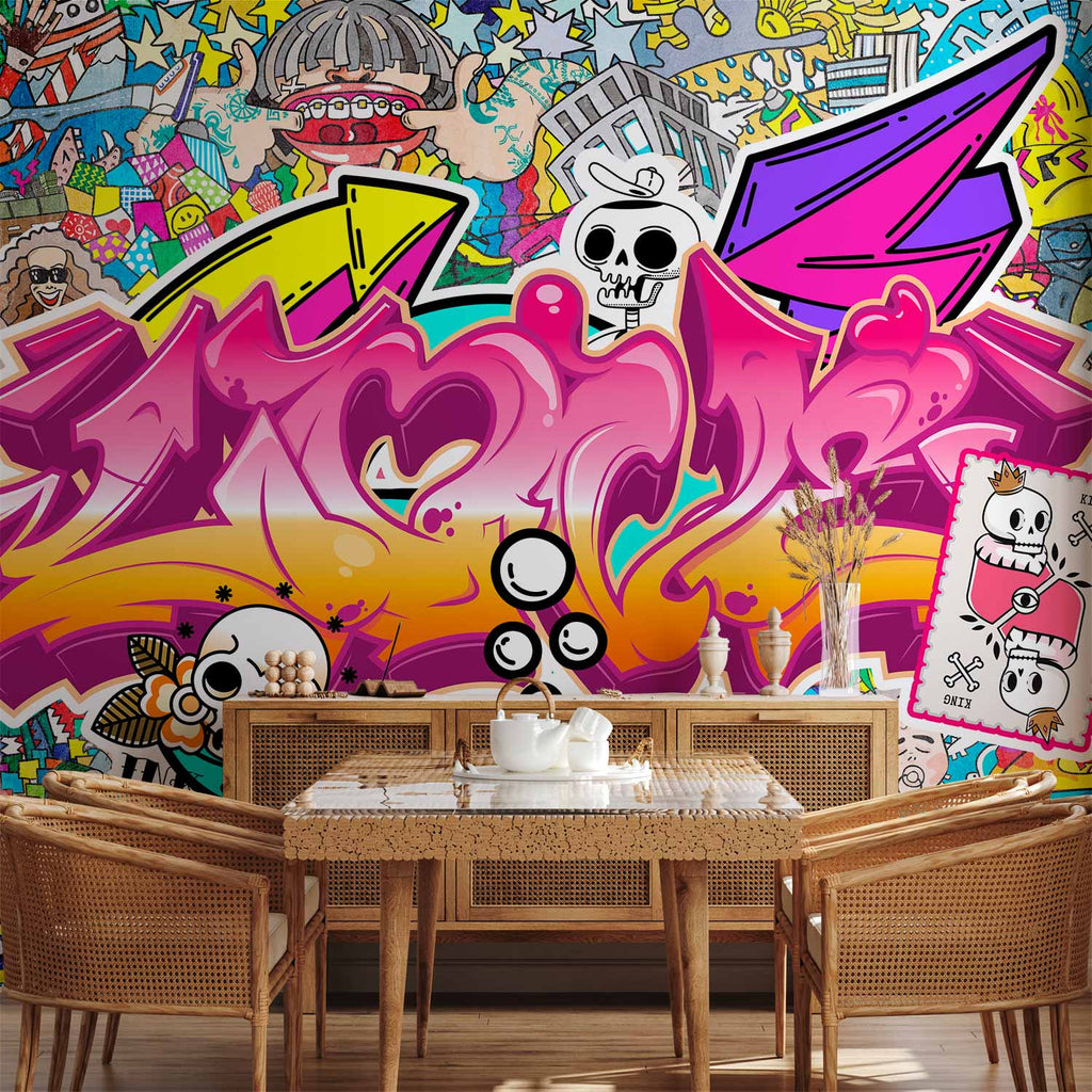 Wall Mural Street Art Abstract Urban Colour Graffiti Mural with Lettering