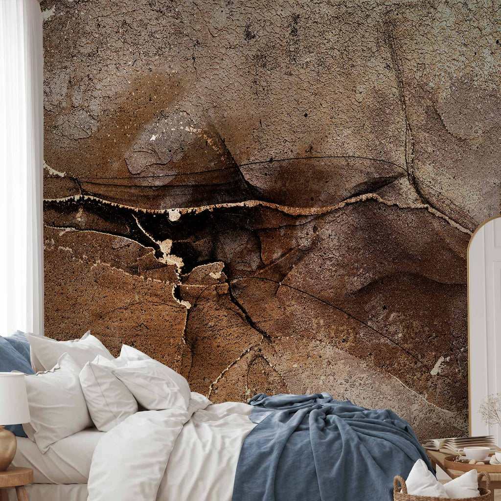 Cracked Stone Rock Abstraction Brown Beige Wall Mural