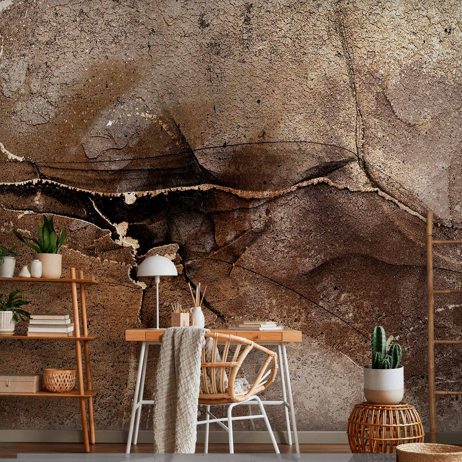 Cracked Stone Rock Abstraction Brown Beige Wall Mural