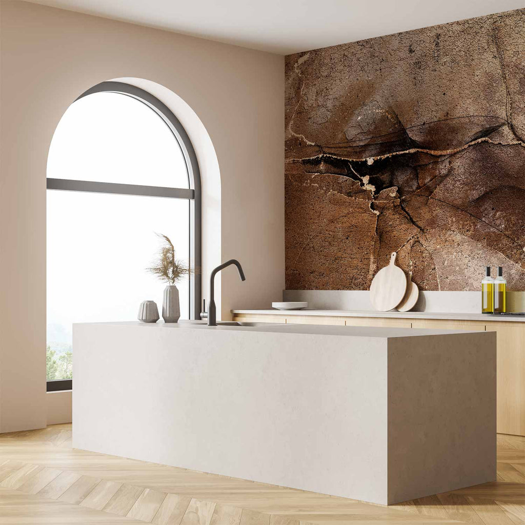 Cracked Stone Rock Abstraction Brown Beige Wall Mural