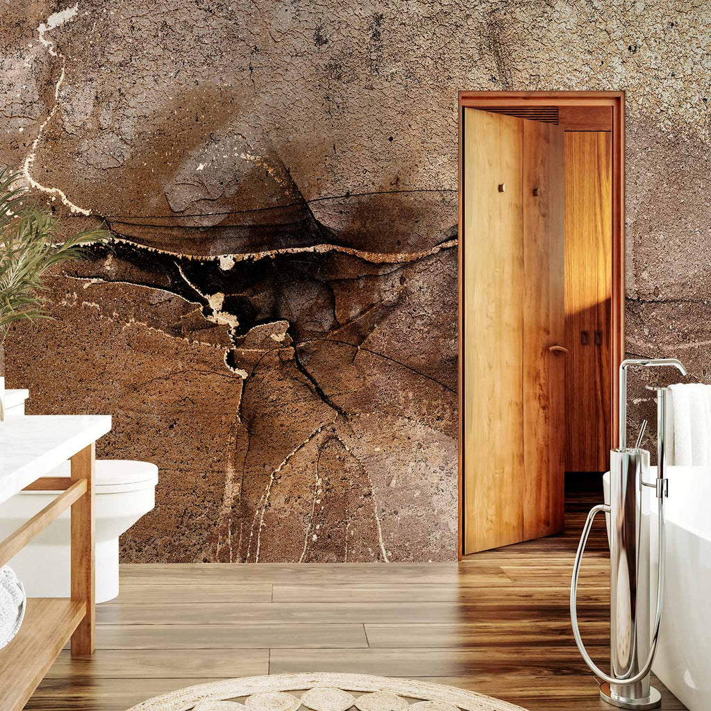 Cracked Stone Rock Abstraction Brown Beige Wall Mural