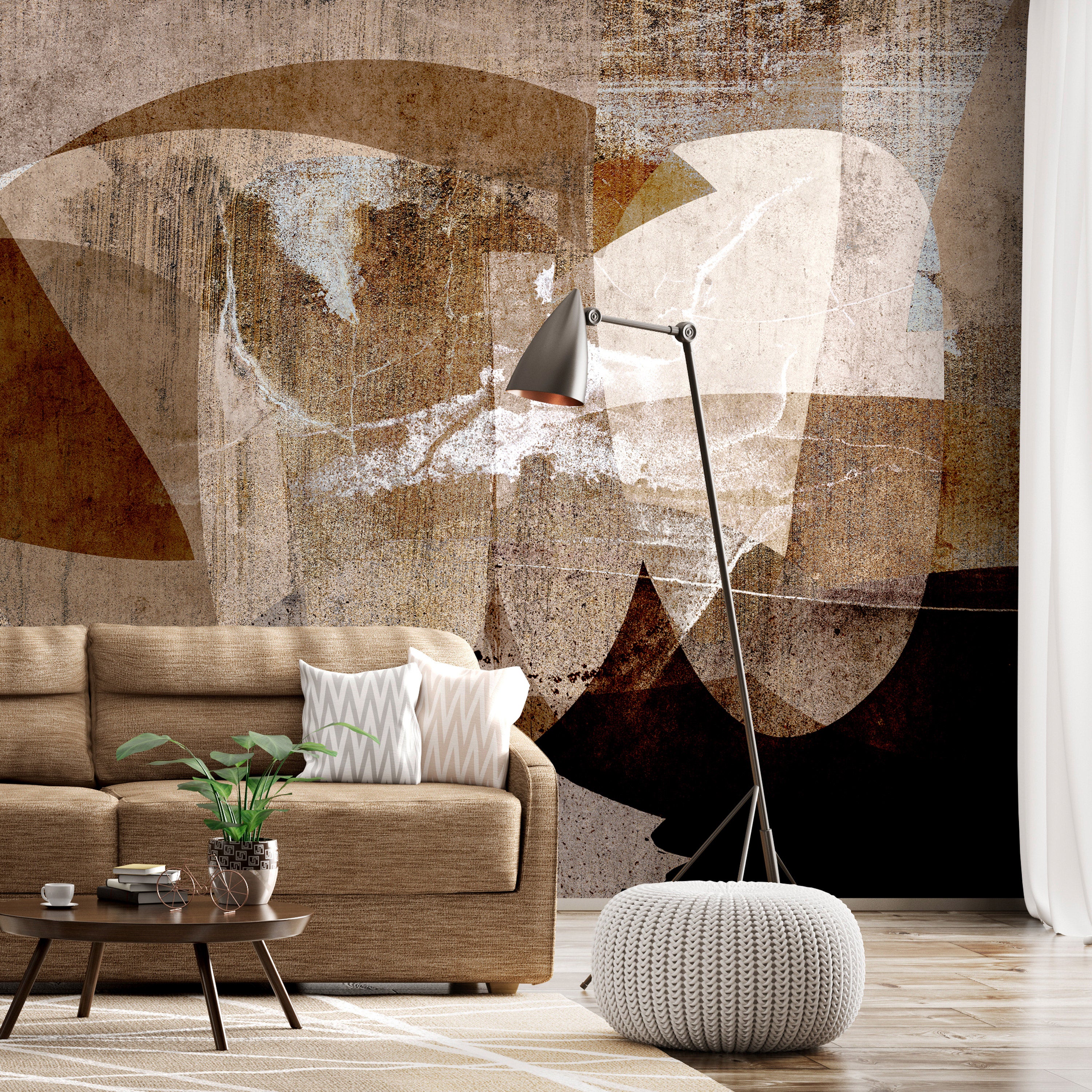 Wall Mural Geometric Abstraction with Shapes in Brown Tones