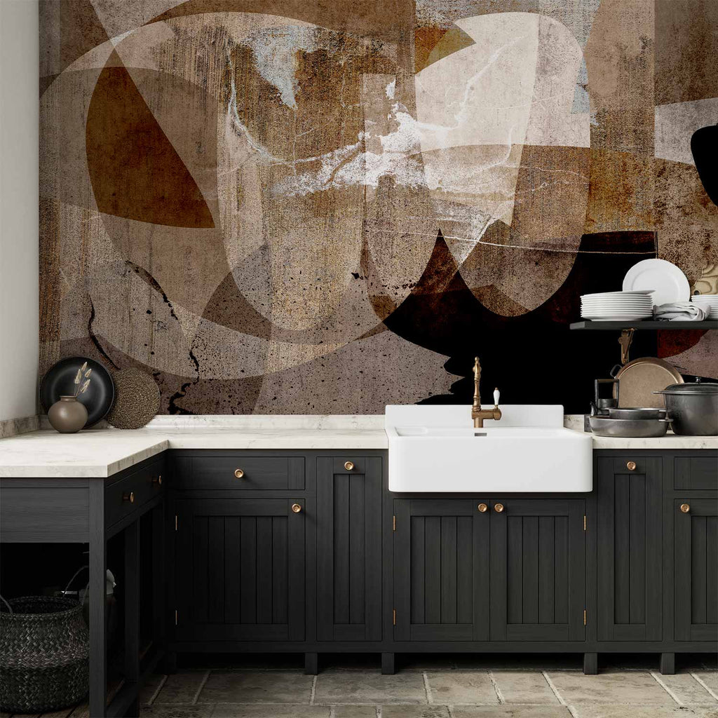 Wall Mural Geometric Abstraction with Shapes in Brown Tones