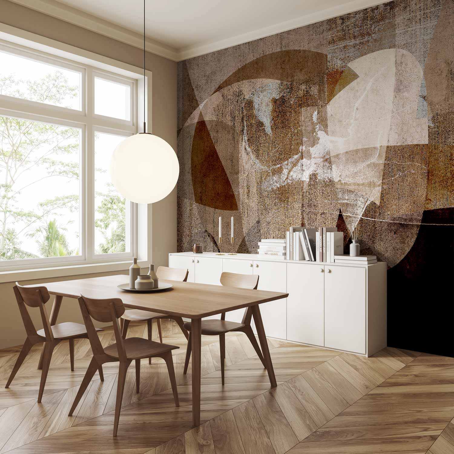 Brown Geometric Abstraction Wall Mural