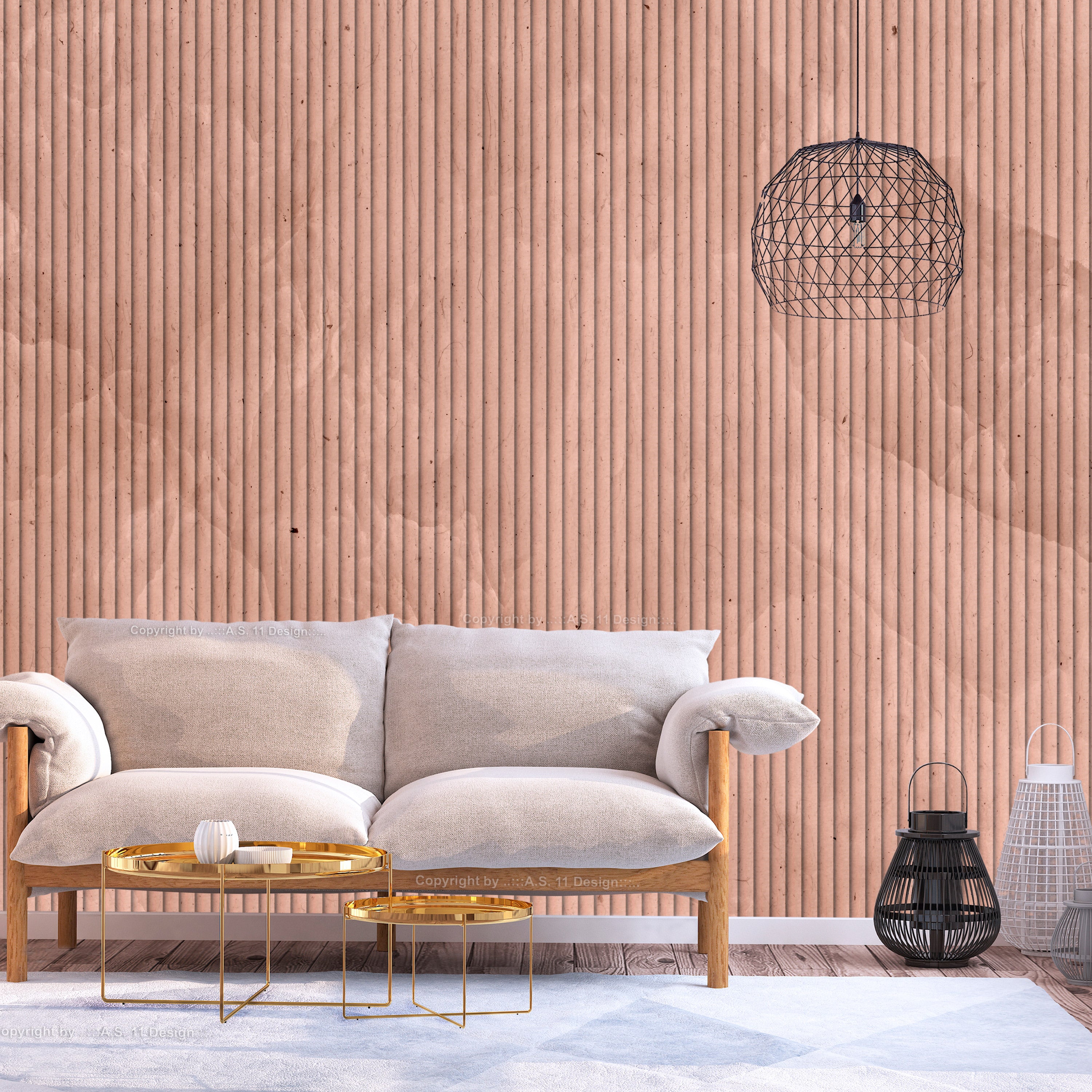 Wall Mural Pink Reed with Textured Vertical Stripes