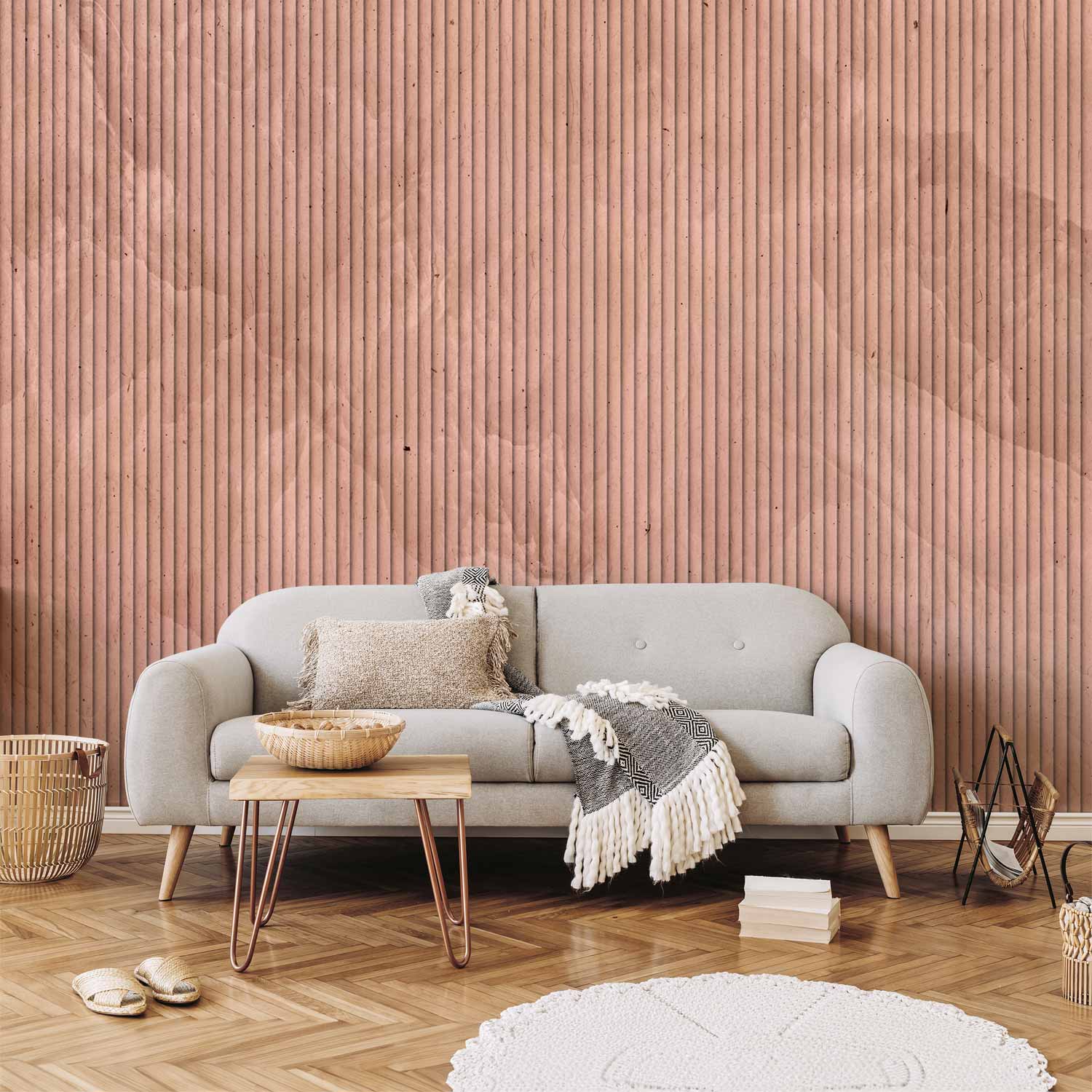 Wall Mural Pink Reed with Textured Vertical Stripes