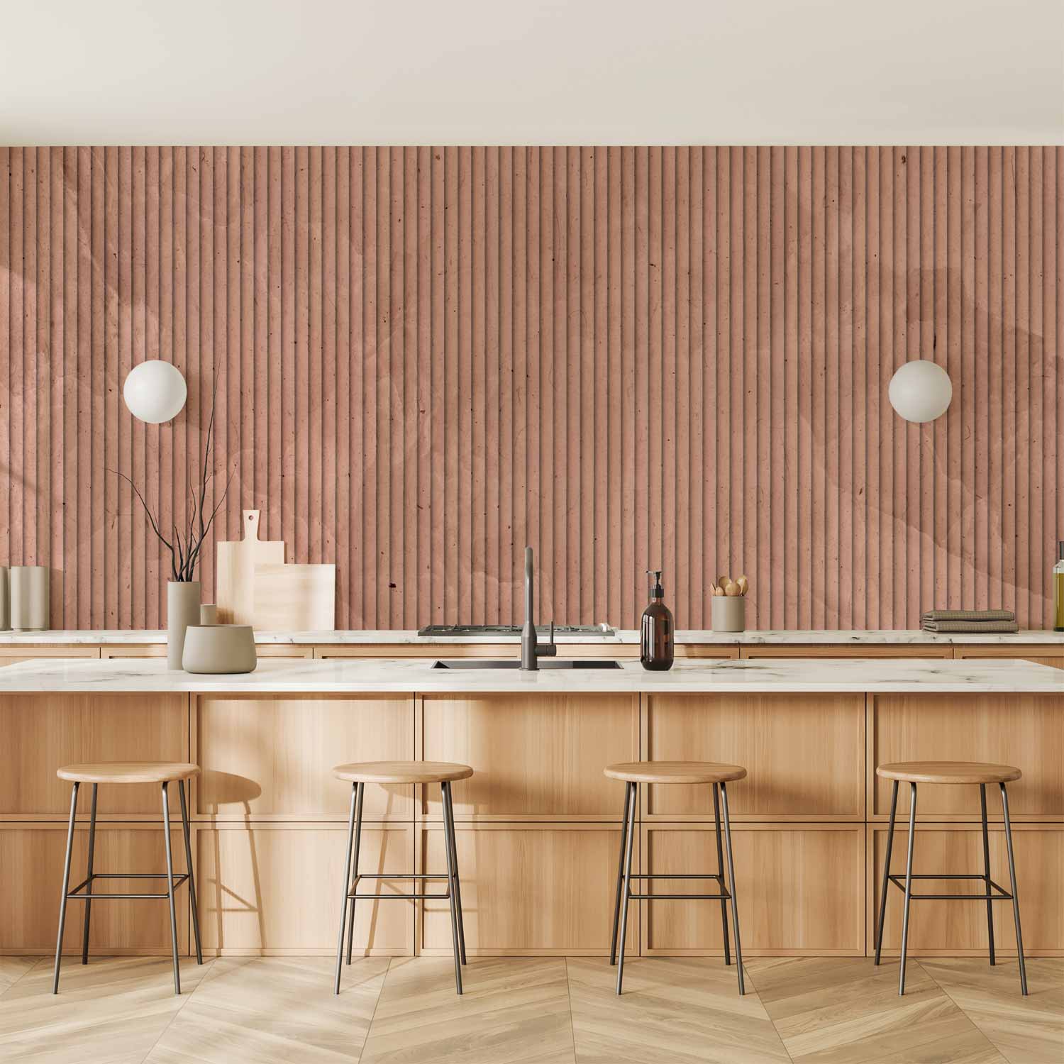 Wall Mural Pink Reed with Textured Vertical Stripes