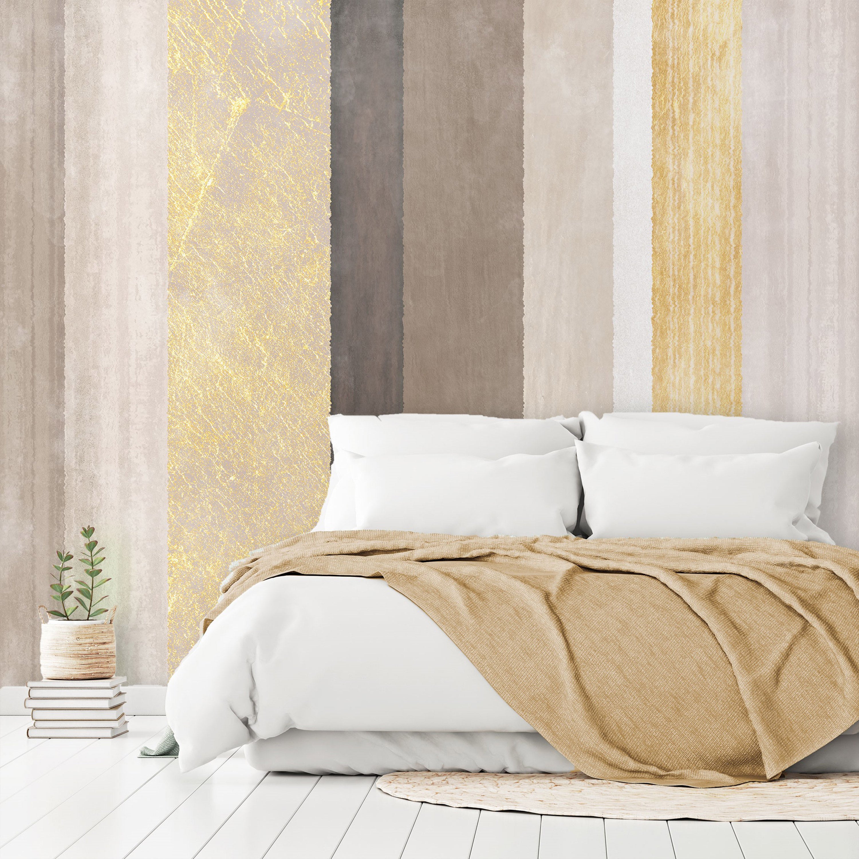 Wall Mural Striped Pattern Abstract Background with Gold Accent