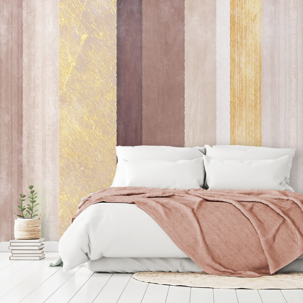 Wall Mural - Striped pattern - abstract background in stripes of different colours with gold pattern
