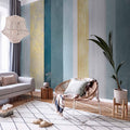 Blue and Gold Striped Abstract Wall Mural