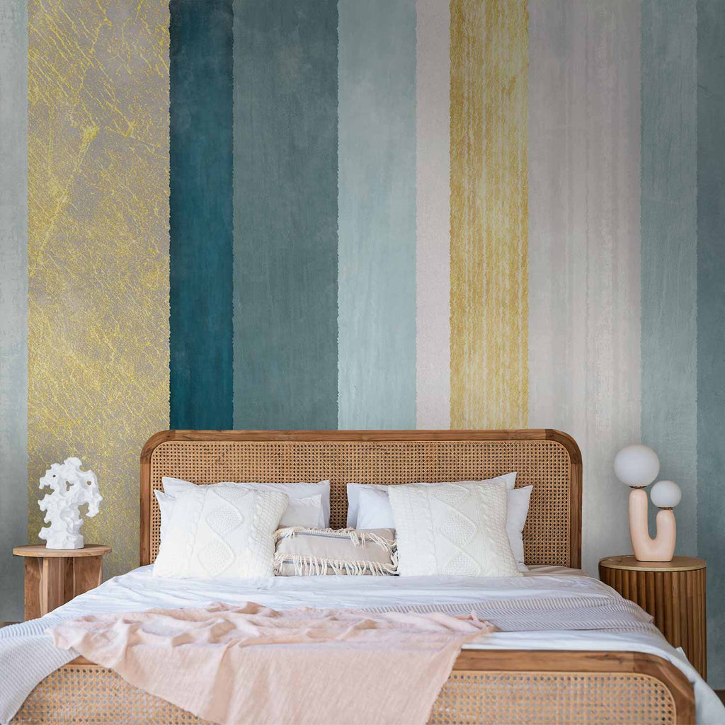 Blue and Gold Striped Abstract Wall Mural