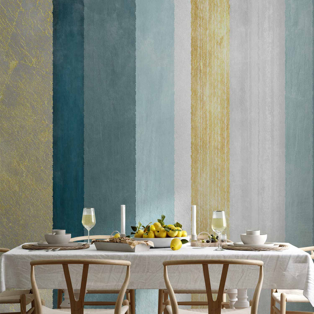 Wall Mural Striped Pattern Abstract Blue and Gold