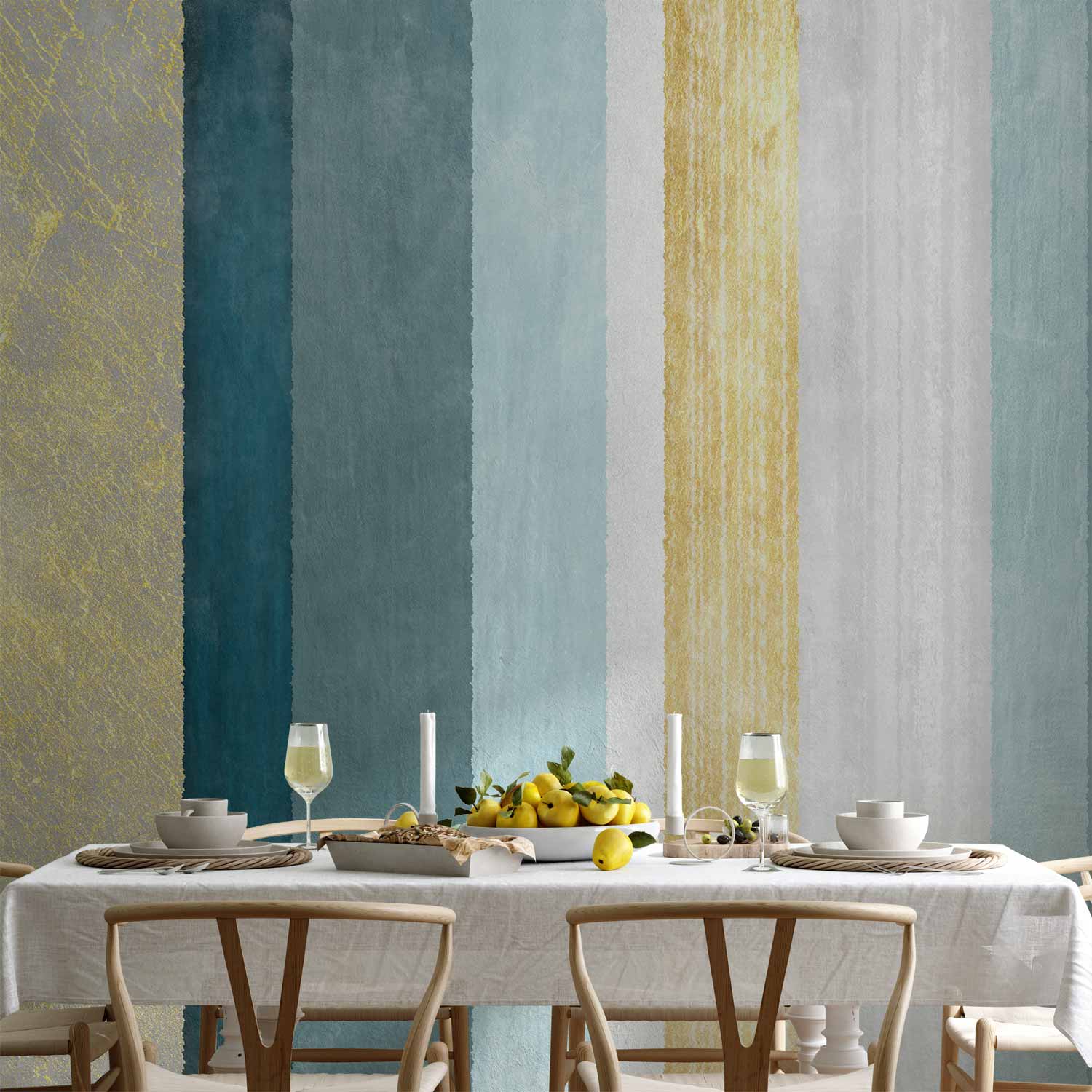 Wall Mural Striped Pattern Abstract Blue and Gold