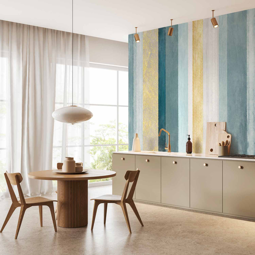 Blue and Gold Striped Abstract Wall Mural