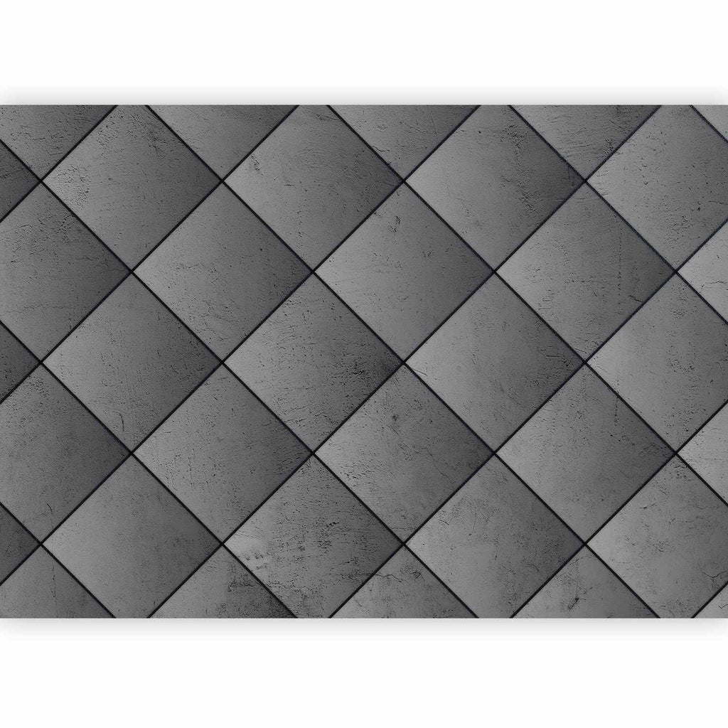 Wall Mural Grey Symmetry Geometric Concrete Pattern with Black Joints