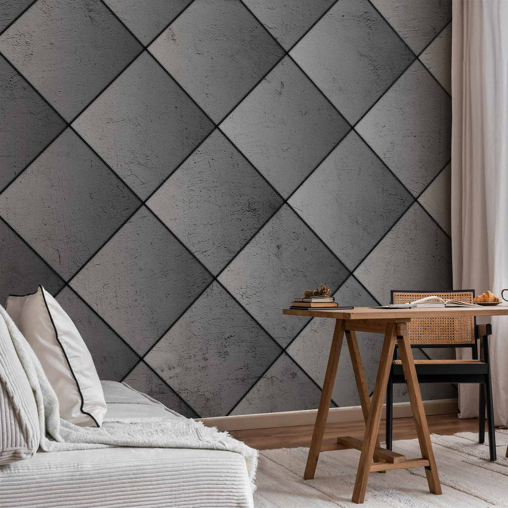 Grey Symmetry Geometric Concrete Wall Mural