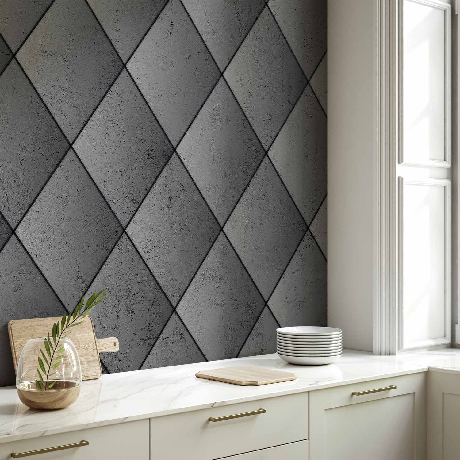 Grey Symmetry Geometric Concrete Wall Mural