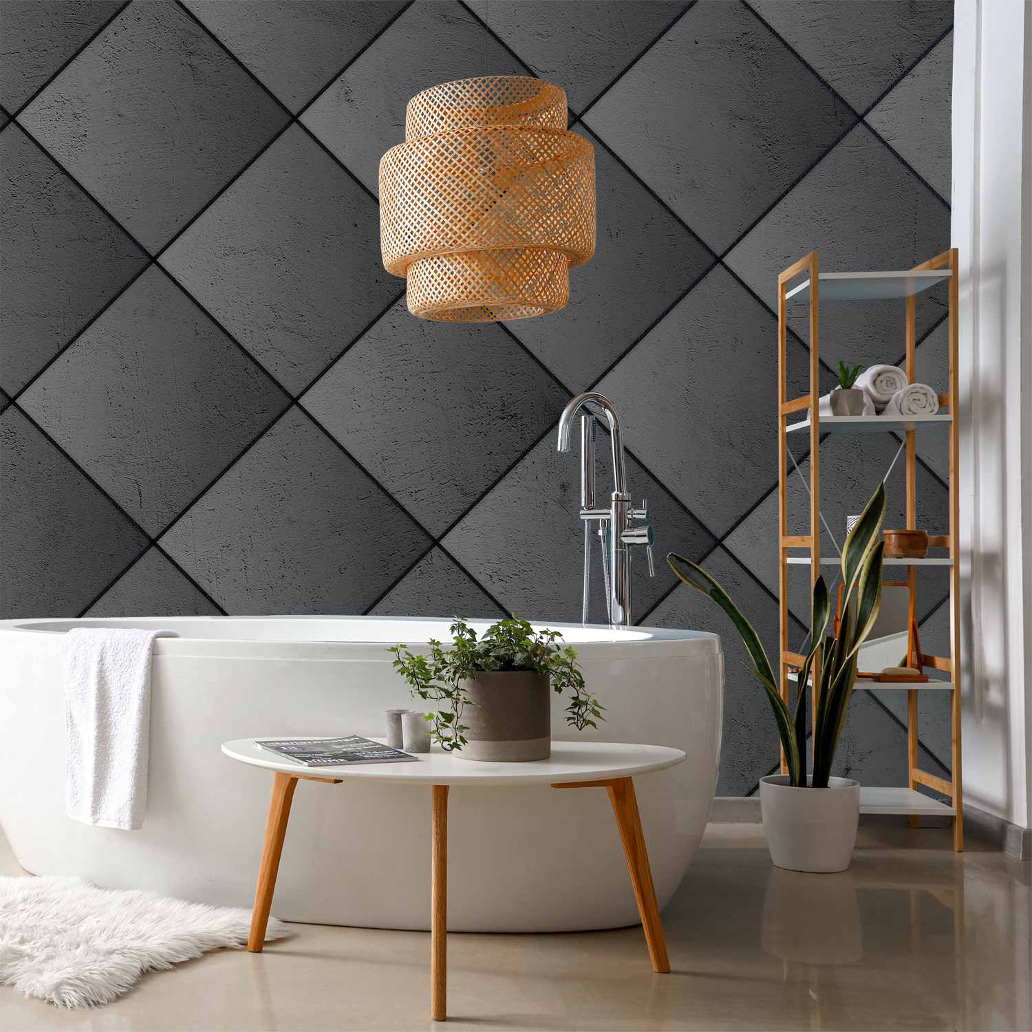 Grey Symmetry Geometric Concrete Wall Mural