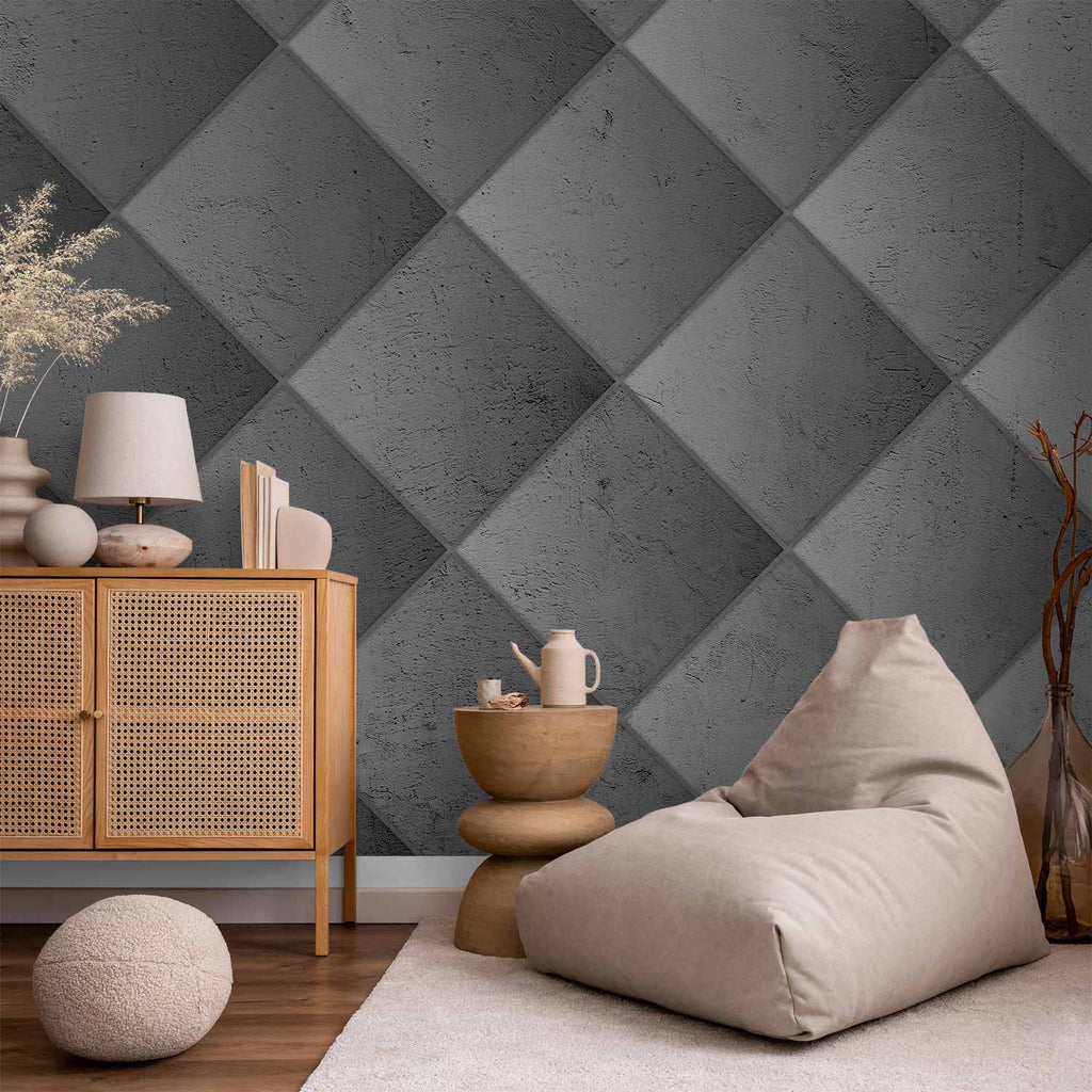 Wall Mural Grey Symmetry Geometric Concrete Pattern with Light Joints
