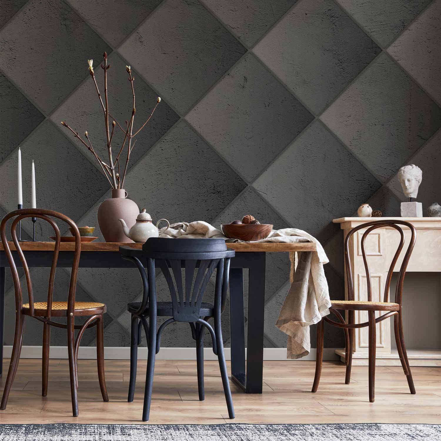 Wall Mural Grey Symmetry Geometric Concrete Pattern with Light Joints
