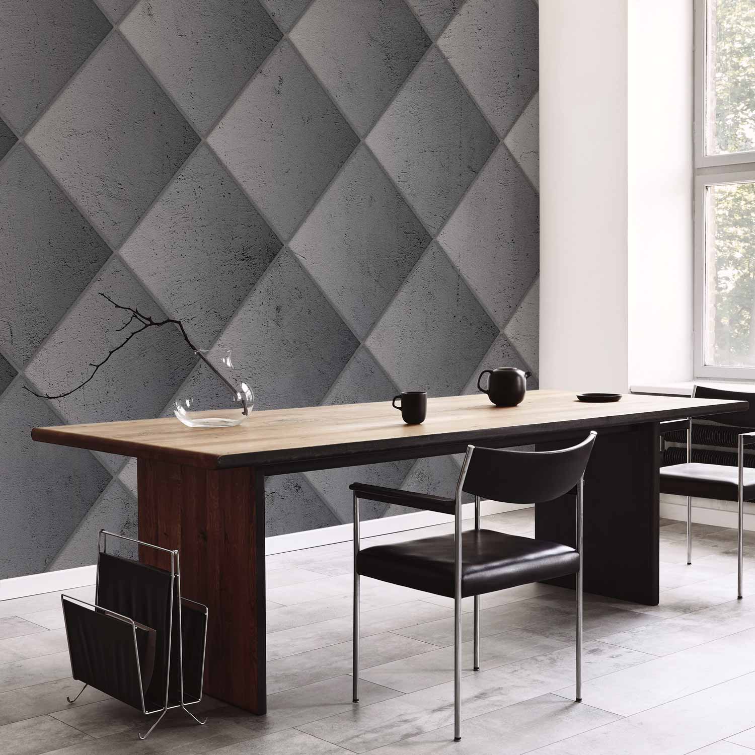Grey Symmetry Concrete Geometric Wall Mural