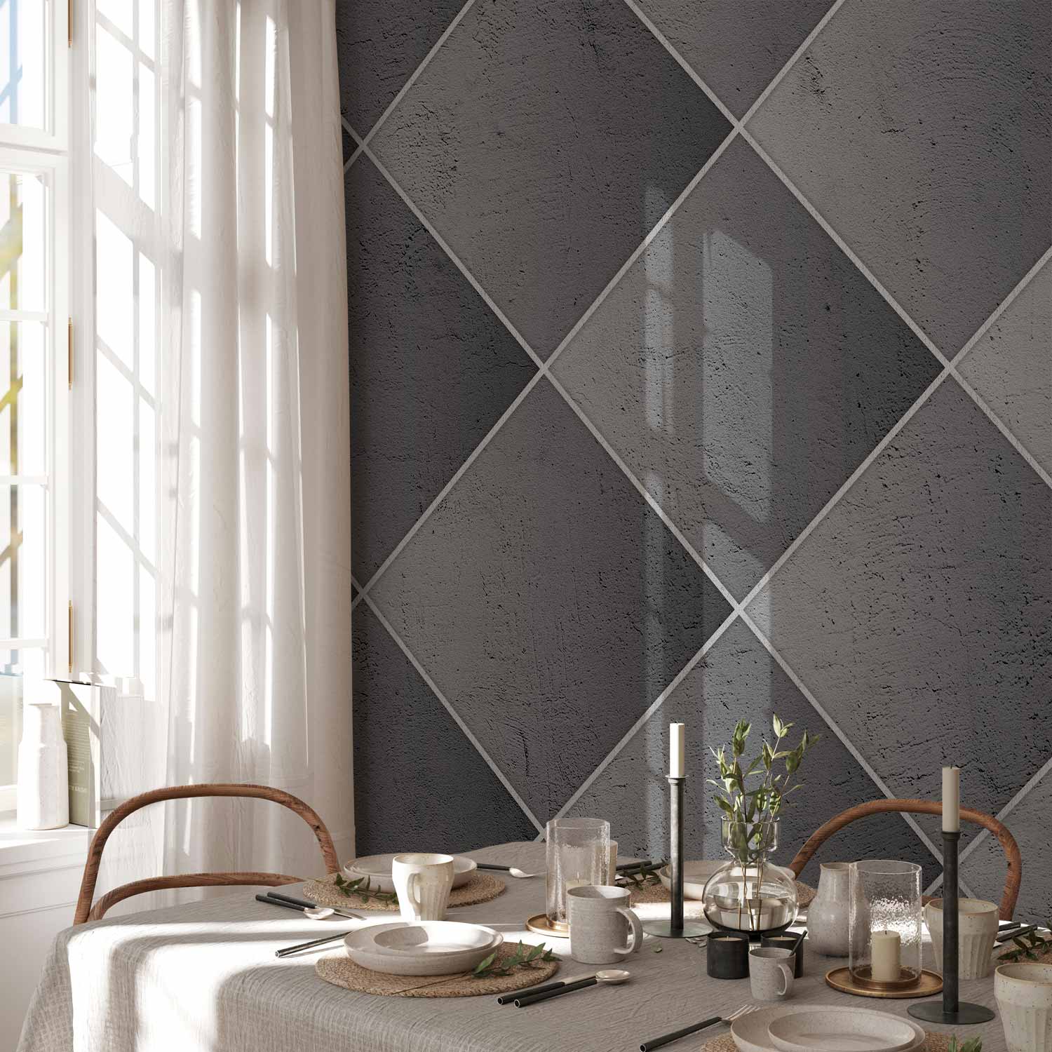 Grey Symmetry Geometric Concrete Pattern Wall Mural