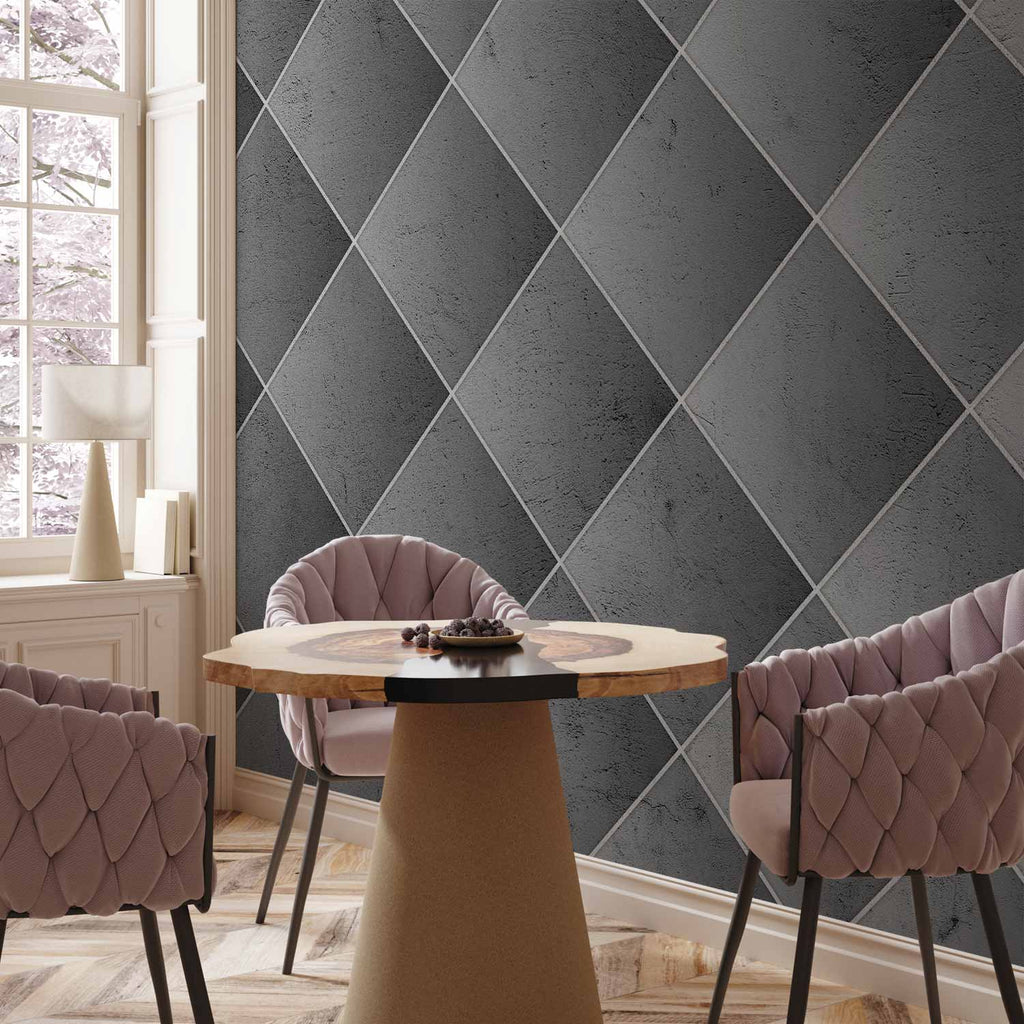 Grey Symmetry Geometric Concrete Pattern Wall Mural