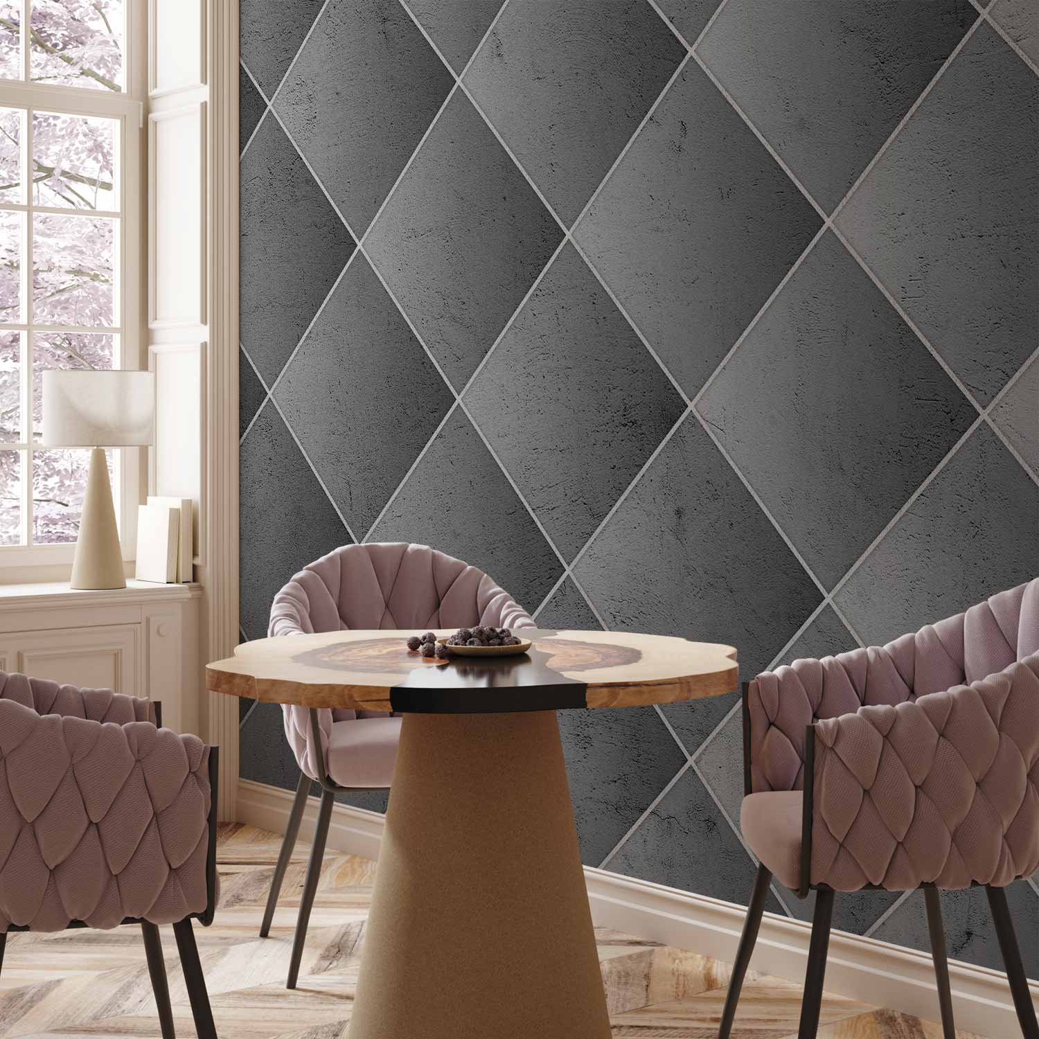 Grey Symmetry Geometric Concrete Pattern Wall Mural