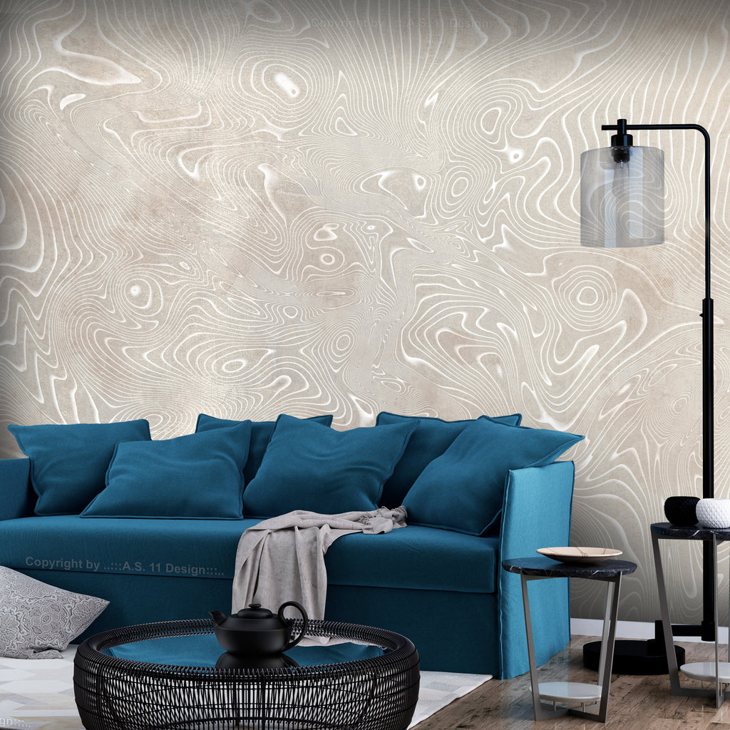 Wall Mural - Flowing shapes in beige and white abstract pattern
