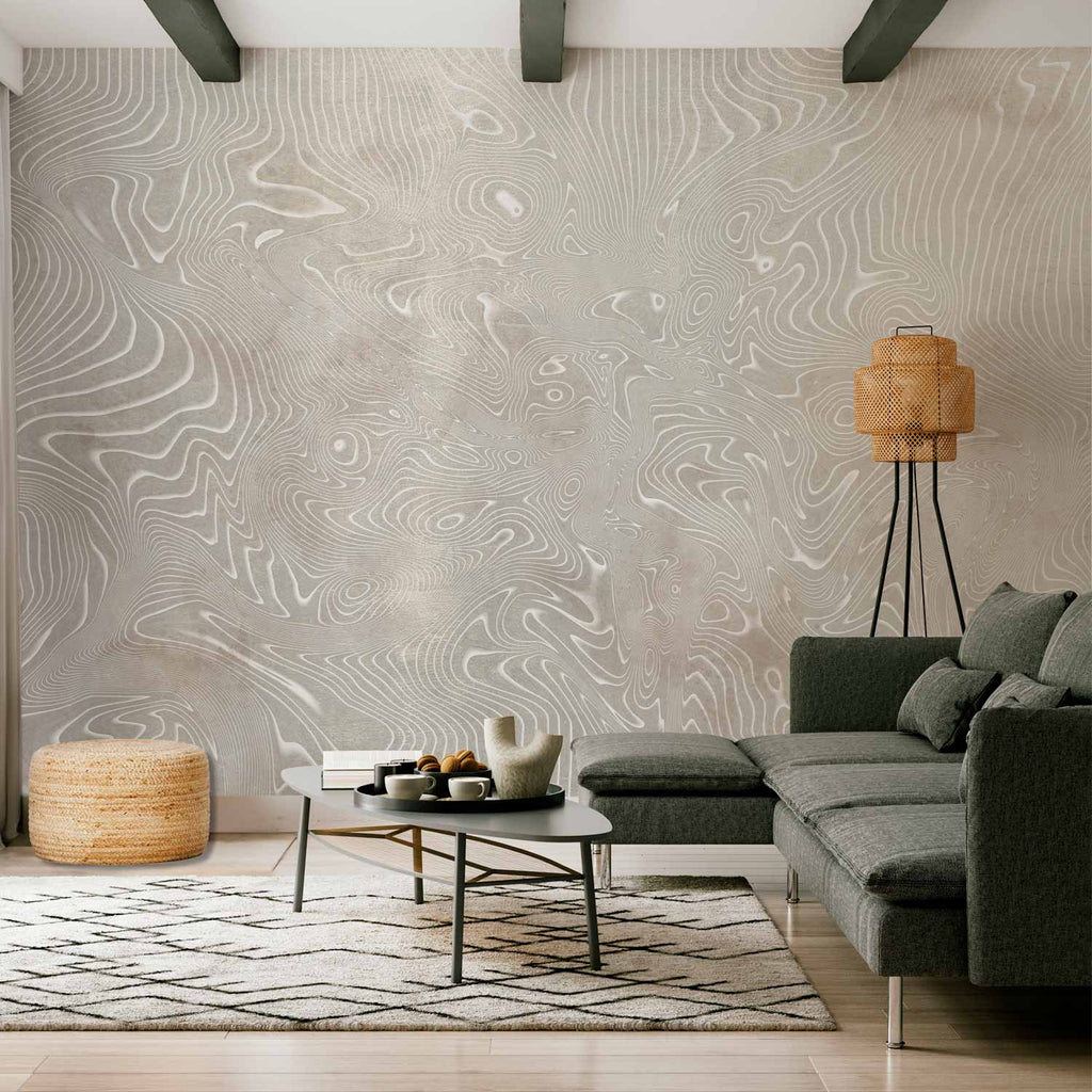 Wall Mural - Flowing shapes in beige and white abstract pattern