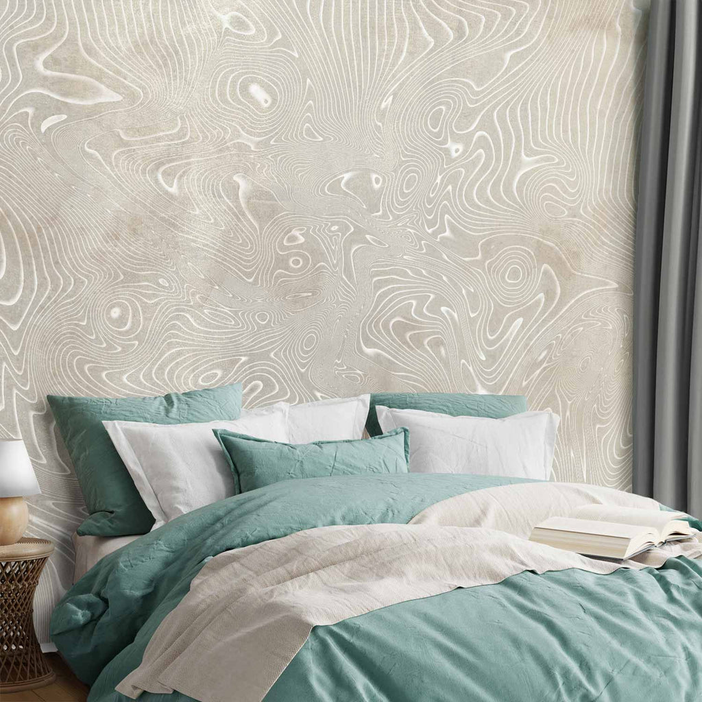 Abstract Flowing Shapes Beige and White Wall Mural