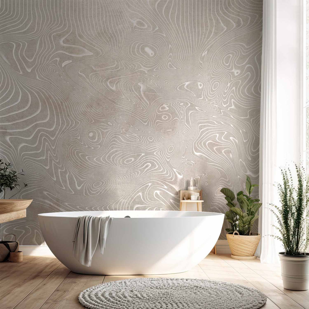 Abstract Flowing Shapes Beige and White Wall Mural