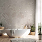 Abstract Flowing Shapes Beige and White Wall Mural