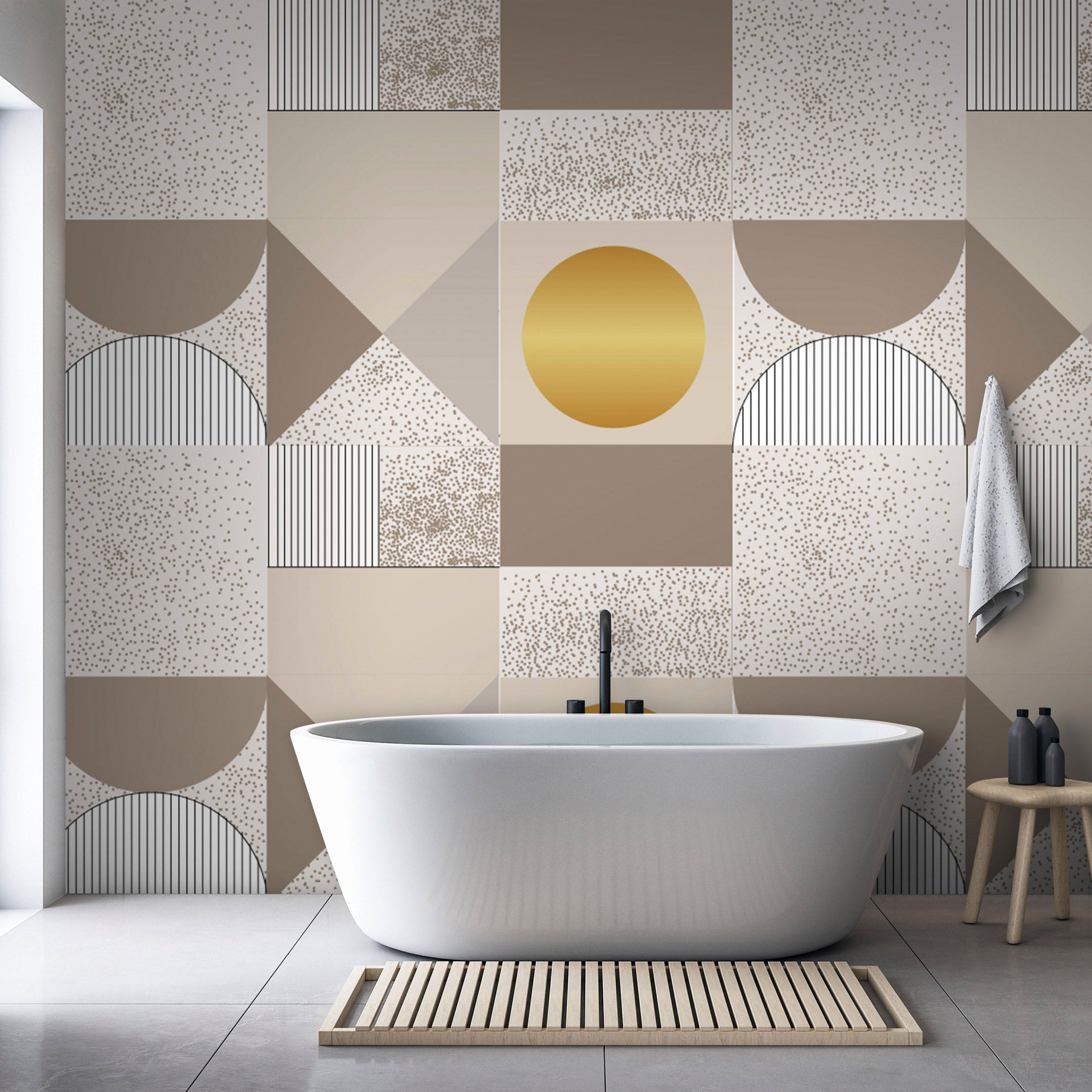 Wall Mural Beige Gold Geometric Pattern