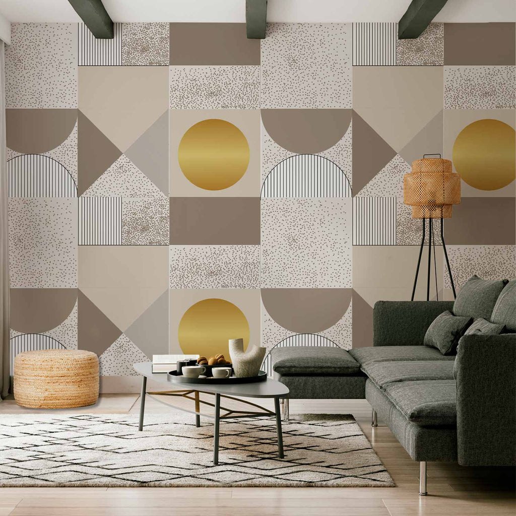 Wall Mural Beige Gold Geometric Pattern