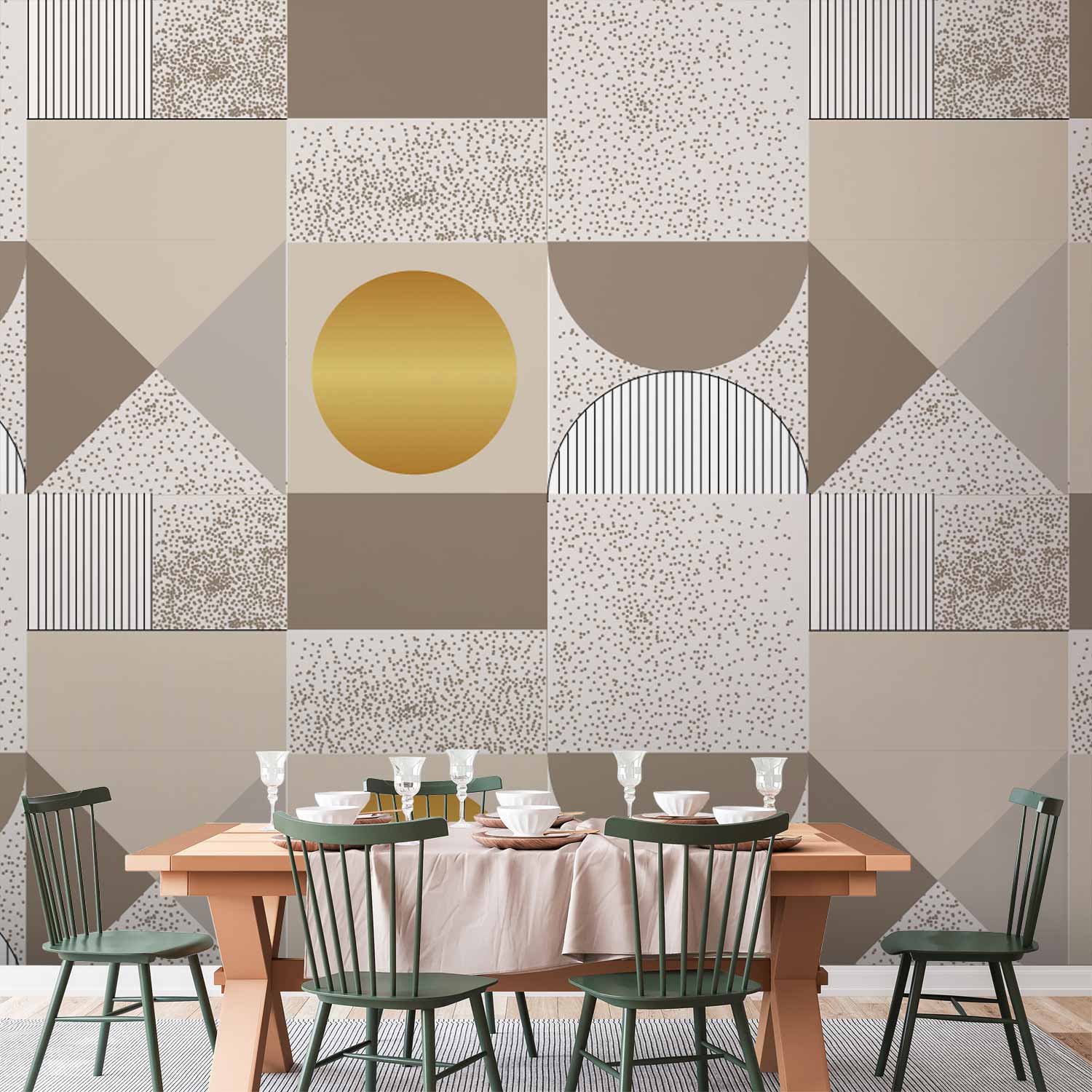 Beige Gold Geometric Abstract Wall Mural