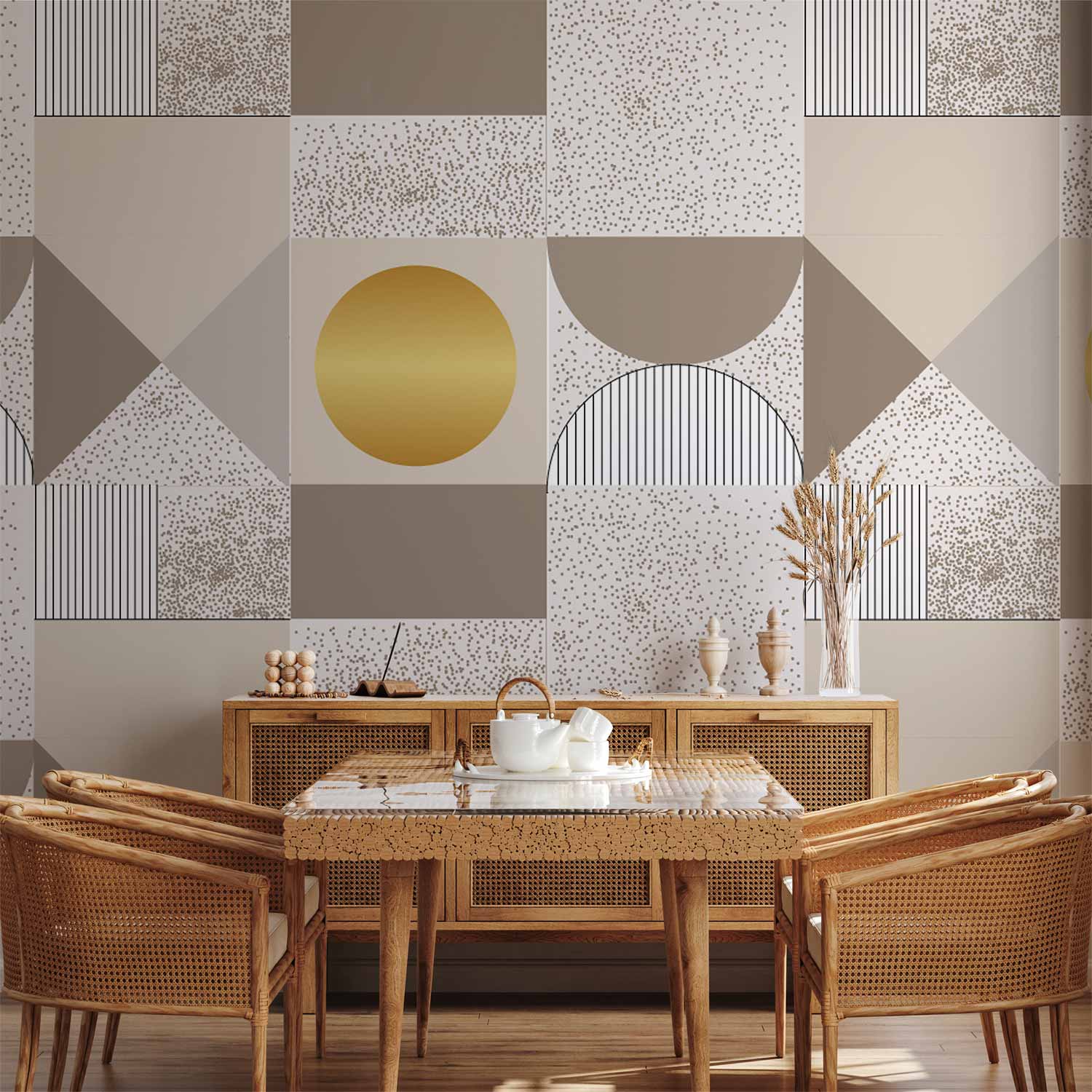 Wall Mural Beige Gold Geometric Pattern