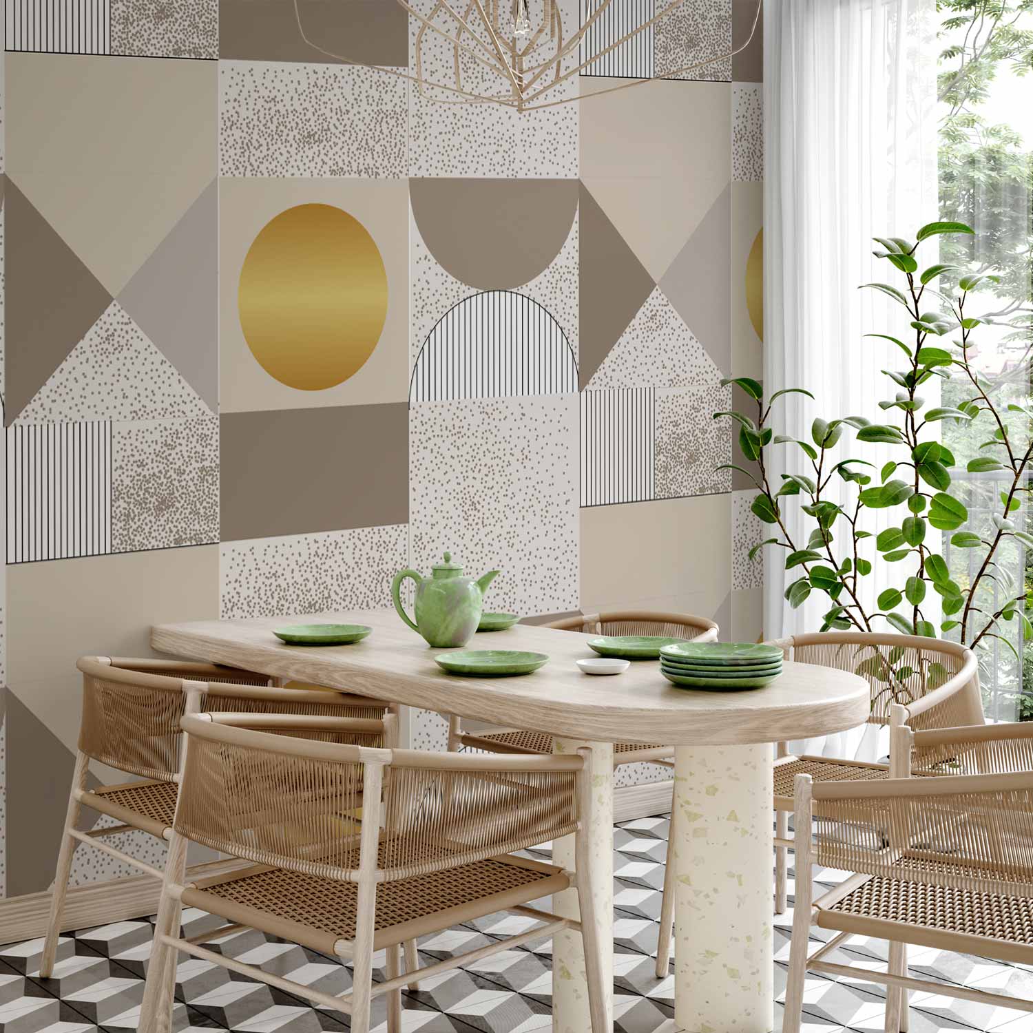 Beige Gold Geometric Abstract Wall Mural